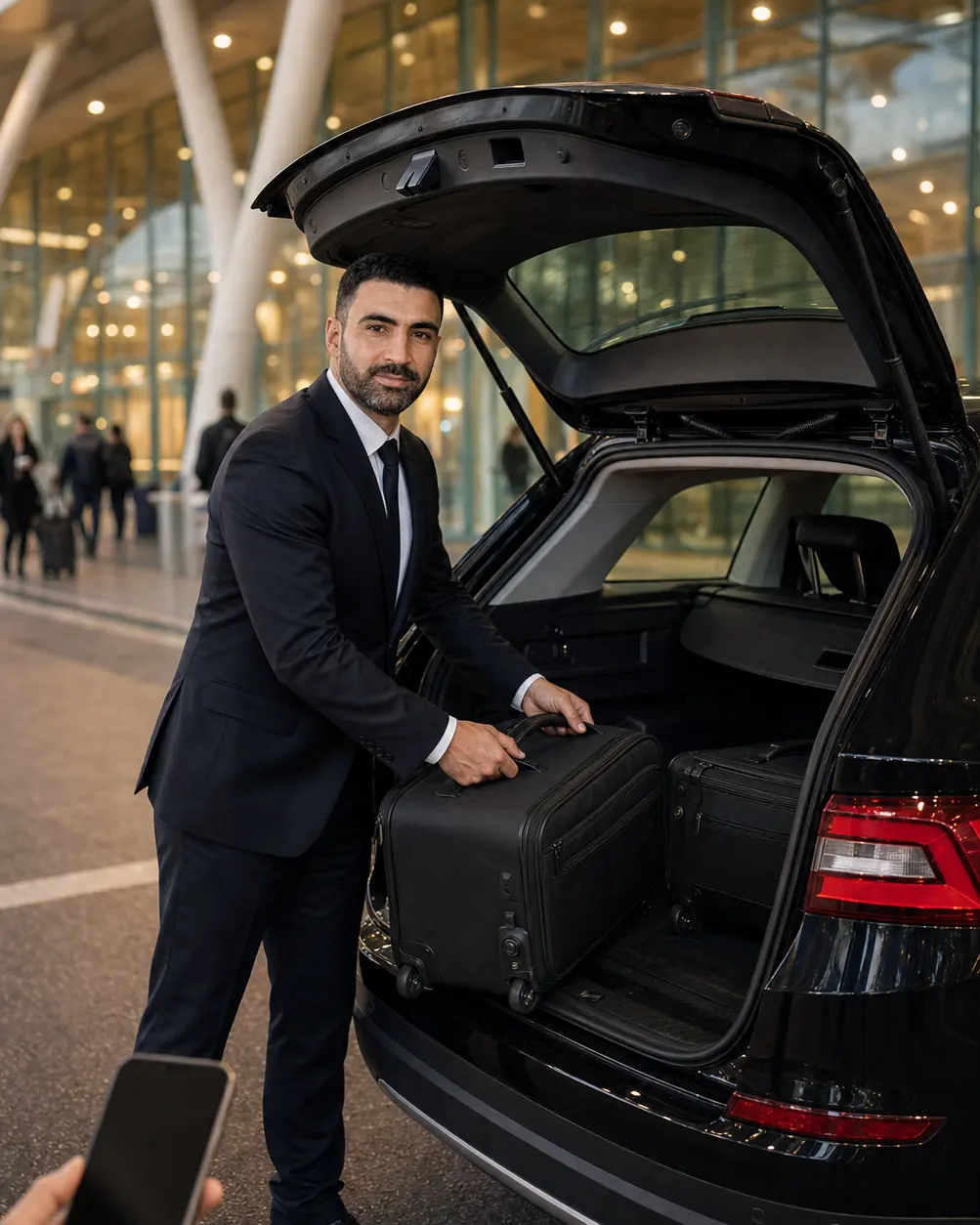 AeroRoute chauffeur loading luggage at the airport