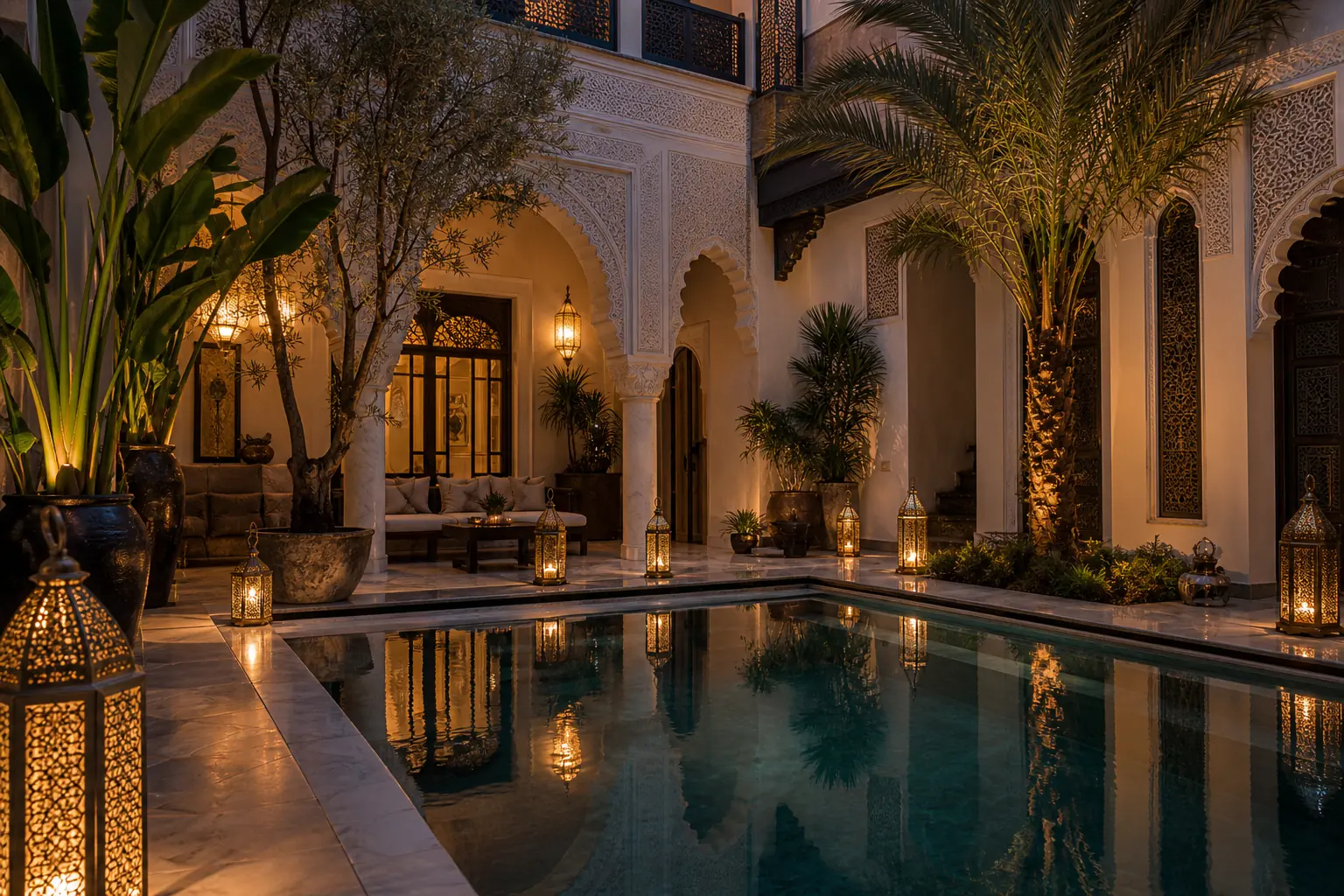 Luxury Moroccan riad courtyard for premium Morocco experiences