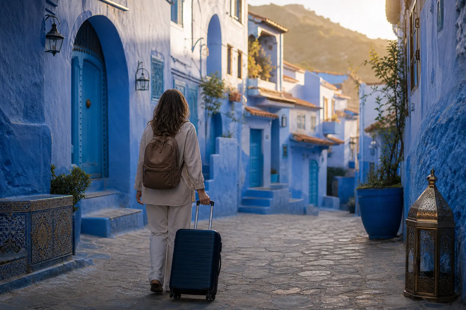 Blue Chefchaouen street for a solo travel in Morocco guide